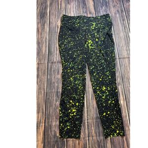 Lululemon Leggings Womens 12 Black Neon Yellow Green Paint Splatter High Rise